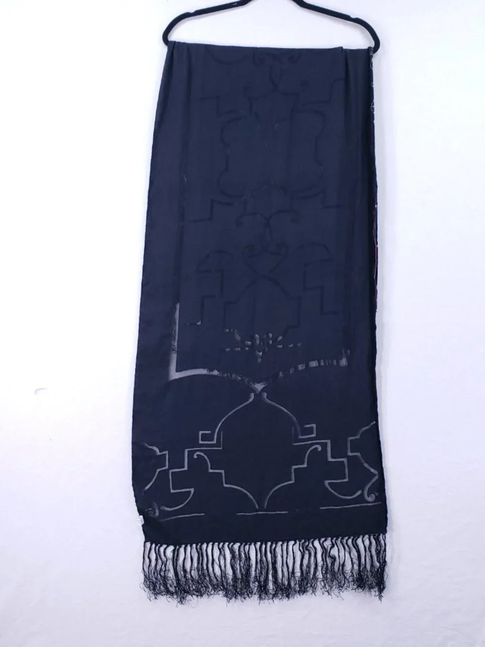 100% Silk Scarf Shawl Romantic Velvet Elegant Party Renaissance Geometric Black